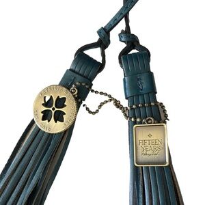 Patricia Nash Teal Leather tassel Keychain with Gold Accents